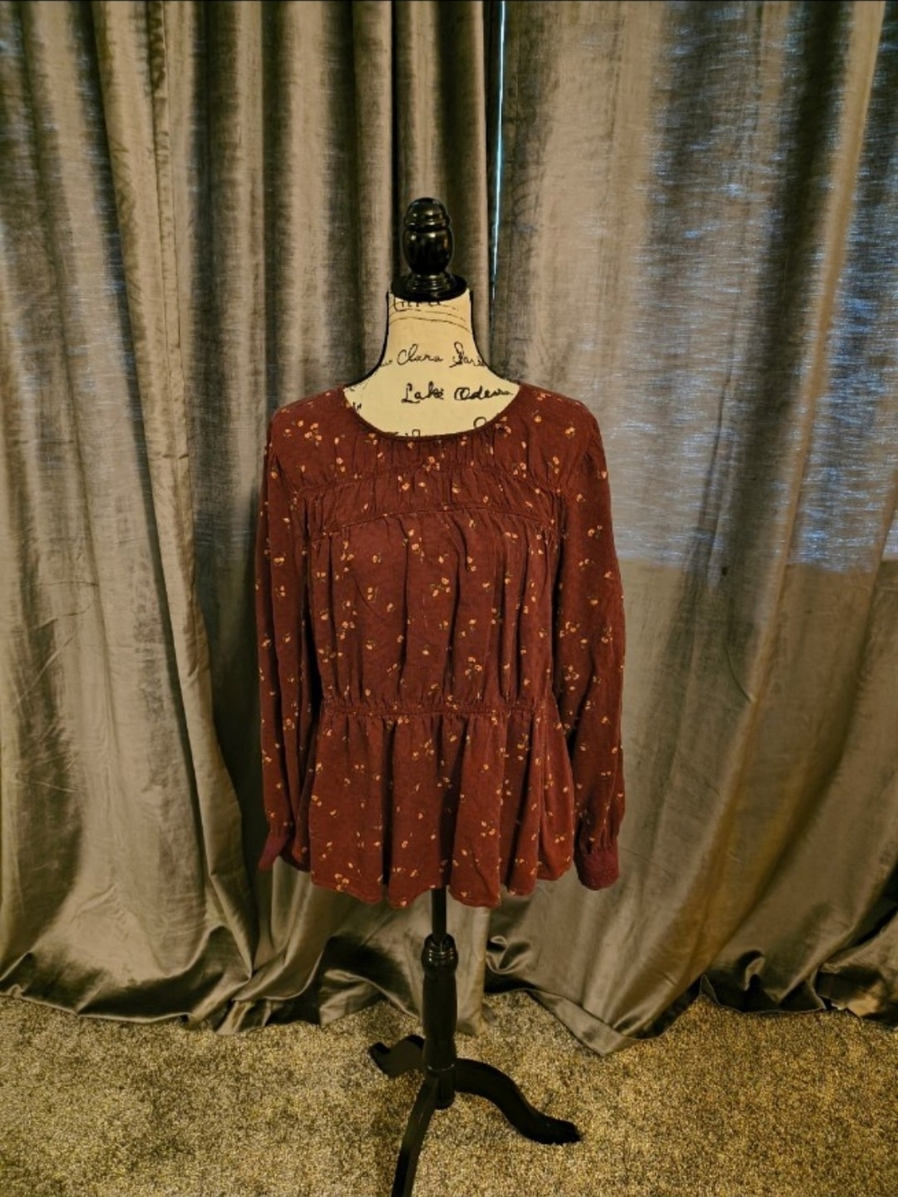 torrid Burgundy Floral Peplum Long-Sleeve Top